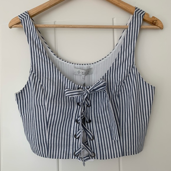 Wayf Tops - SALE 🎉 WAYF Striped Lace Front Crop Top
